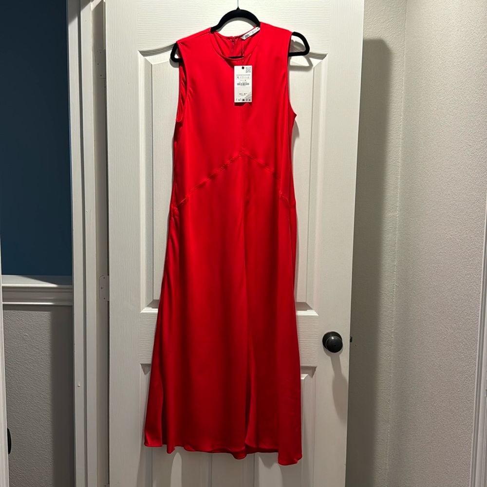 Zara red sleeveless maxi dress with pockets